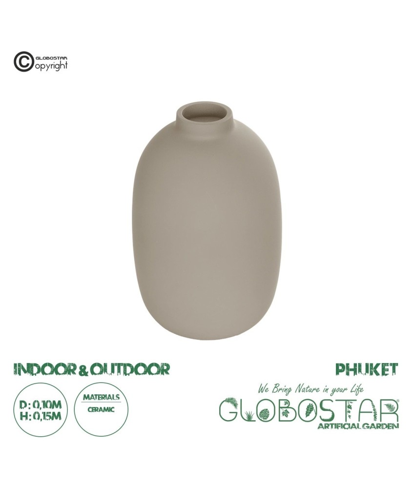 GloboStar® Artificial Garden PHUKET 21276 Διακοσμητικό Κεραμικό Βάζo Καφέ Π10 x Μ10 x Υ15cm